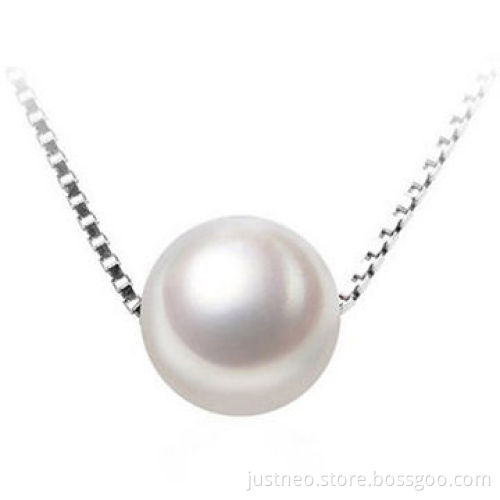 Pearl pendant necklace, AAA quality perfectly round pearl plus solid 925 sterling silver box chain